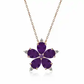 Gümüş Rose Mor Kamelya Çiçeği Kolye