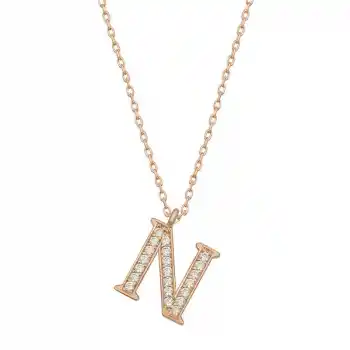 Gümüş Rose N Harfi Kadın Kolye