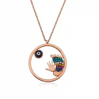 Gümüş Rose Nazarlı El ve Ayak İzi Bayan Kolye