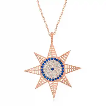 Gümüş Rose Nazarlı Kutup Yıldızı Kadın Kolye