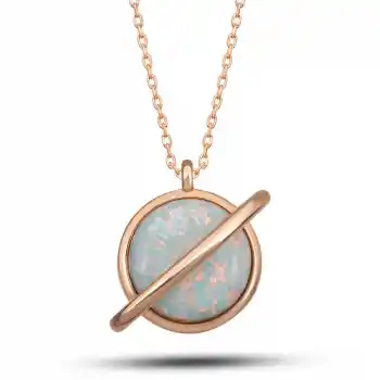 Gümüş Rose Opal Taşlı Gezegen Kadın Kolye
