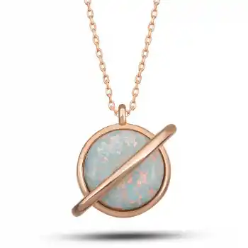 Gümüş Rose Opal Taşlı Gezegen Kadın Kolye