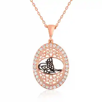 Gümüş Rose Osmanlı Tuğralı Bayan Kolye