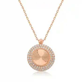 Gümüş Rose Oval Fırfır Bayan Kolye