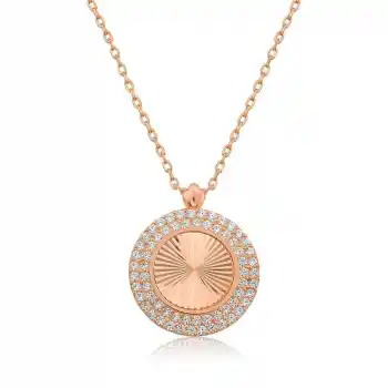 Gümüş Rose Oval Fırfır Bayan Kolye