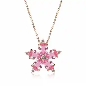 Gümüş Rose Pembe Kamelya Çiçeği Kolye