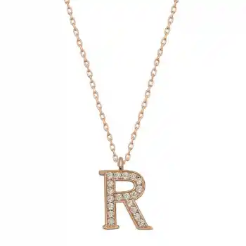 Gümüş Rose R Harfi Kadın Kolye