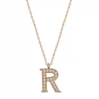 Gümüş Rose R Harfi Kadın Kolye