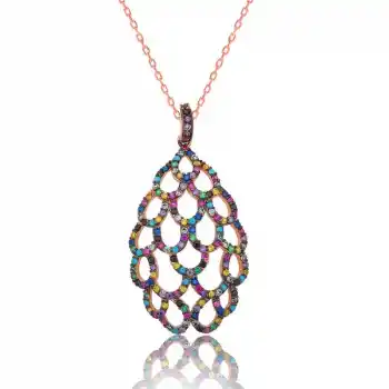 Gümüş Rose Renkli Bayan Kolye