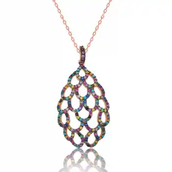 Gümüş Rose Renkli Bayan Kolye