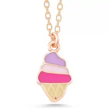 Gümüş Rose Renkli Dondurma Kadın kolye