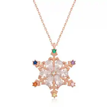 Gümüş Rose Renkli Taşlı Kar Tanesi Kadın Kolye