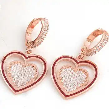 ​Gümüş Rose Sallantılı Kalp Kadın Küpe