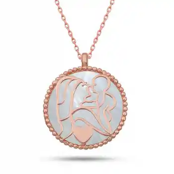 Gümüş Rose Sedef Taşlı Anne Çocuk Sevgisi Kolye