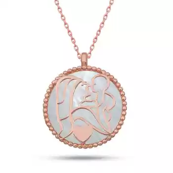 Gümüş Rose Sedef Taşlı Anne Çocuk Sevgisi Kolye