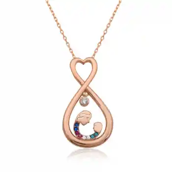 Gümüş Rose Sonsuz Kalpli Anne Çocuk Kolyesi