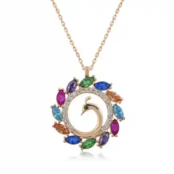 Gümüş Rose Tavus Kuşu Bayan Kolye