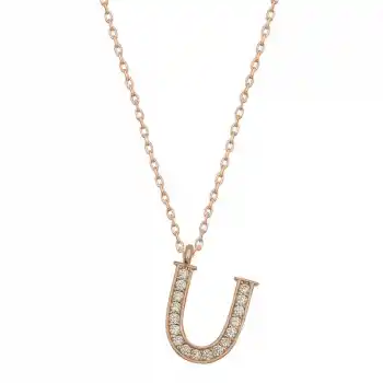 Gümüş Rose U Harfi Kadın Kolye
