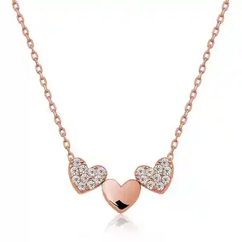 Gümüş Rose Üç Kalp Bayan Kolye