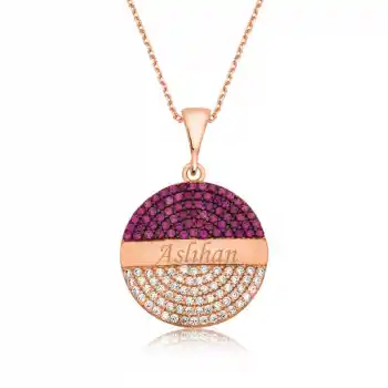 Gümüş Rose Yuvarlak İsimli Bayan Kolye
