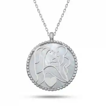 Gümüş Sedef Taşlı Anne Çocuk Sevgisi Kolye