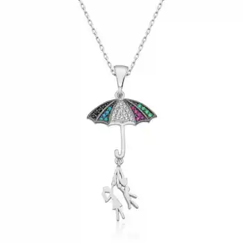 ​Gümüş Şemsiye Tutan Aşıklar Kadın Kolye