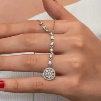 Gümüş Sıralı Zirkon Taşlı Çiçek Kadın Kolye