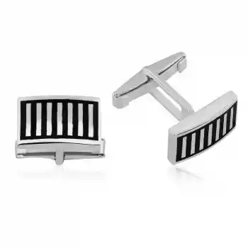 Gümüş Siyah Çizgili Kol Düğmesi