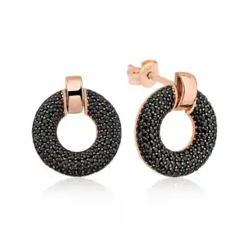 Gümüş Siyah Çok Taşlı Daire Bayan Küpe