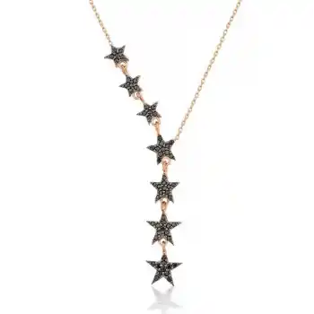Gümüş Siyah Kayan Yıldızlar Bayan Kolye