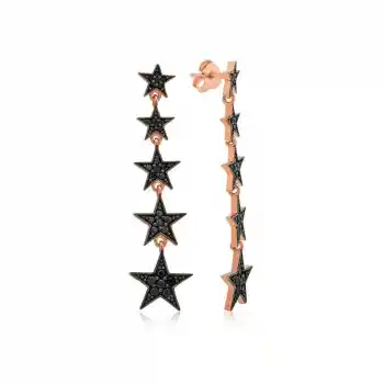 Gümüş Siyah Kayan Yıldızlar Küpe