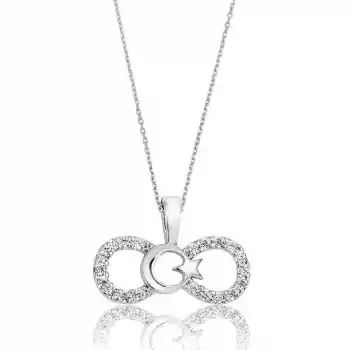 Gümüş Sonsuzluk Ay Yıldız Bayan Kolye