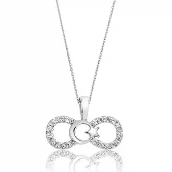 Gümüş Sonsuzluk Ay Yıldız Bayan Kolye