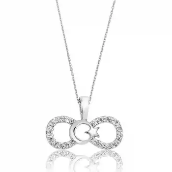 Gümüş Sonsuzluk Ay Yıldız Bayan Kolye