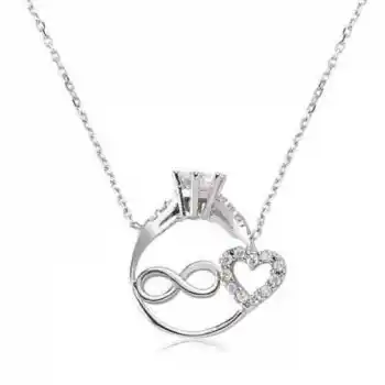 Gümüş Sonsuzluk Kalpli Tek Taş Bayan Kolye