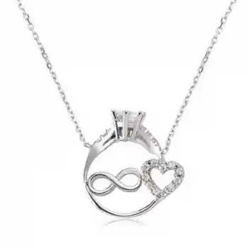 Gümüş Sonsuzluk Kalpli Tek Taş Bayan Kolye