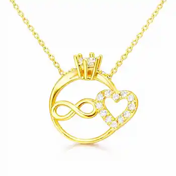 Gümüş Sonsuzluk ve Kalp Taşlı Bayan Kolye
