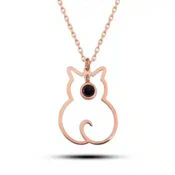 Gümüş Şubat Ayı Doğum Taşı Kedi Kadın Kolye