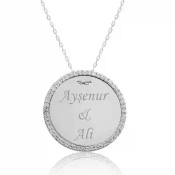 Gümüş Taşlı Kişiye Özel İsimli Bayan Kolye