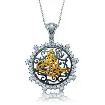 Gümüş Taşlı Tuğra Bayan Kolye