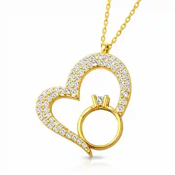 Gümüş Tektaşlı Gold Kalp Kadın Kolye