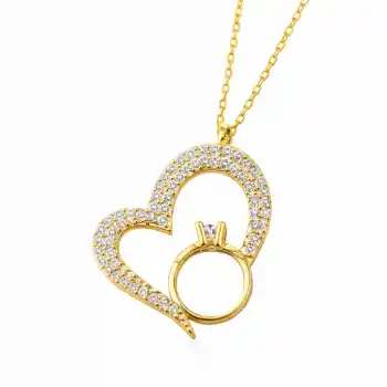 Gümüş Tektaşlı Gold Kalp Kadın Kolye