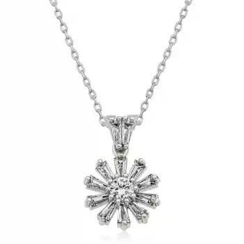 Gümüş Trapez Taşlı Çiçek Bayan Kolye