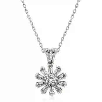 Gümüş Trapez Taşlı Çiçek Bayan Kolye