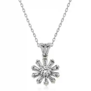 Gümüş Trapez Taşlı Çiçek Bayan Kolye