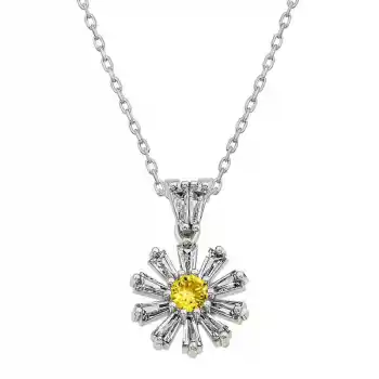 Gümüş Trapez Taşlı Çiçek Bayan Kolye
