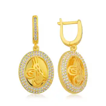 Gümüş Tuğralı Oval Bayan Küpe