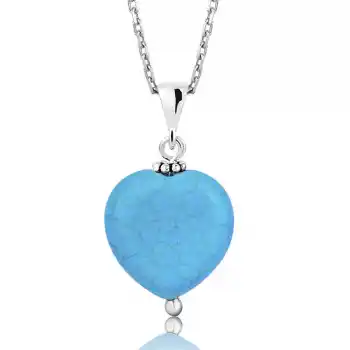 Gümüş Turkuaz Taşlı Kalp Bayan Kolye