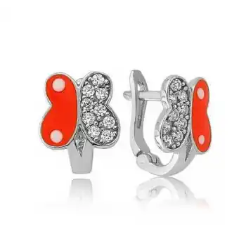 Gümüş Turuncu Kelebek Çocuk Küpesi