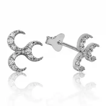 Gümüş Üç Hilal Çivili Küpe